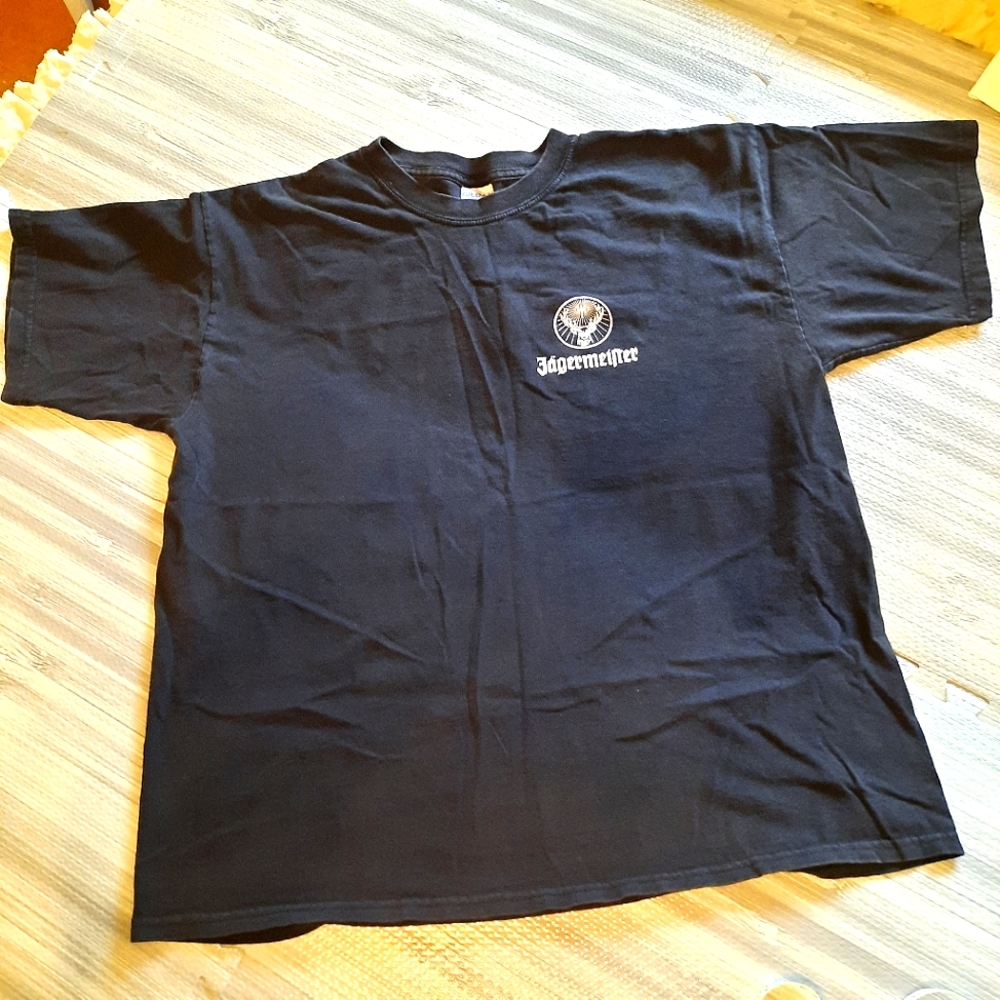Vintage Jagermeister "Ever Seen A Biker Pissed" Shot Glass Y2K TShirt.